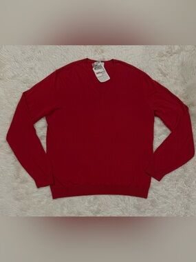 NEW Eric Bompard Paris Cotton Cashmere V-Neck Women’s Sweater XL Red Top Holiday